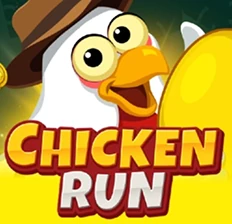 Логотип игры Chicken Run с курицей, игра 1xbet